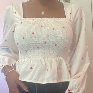 Heart print cream SHEIN babydoll blouse